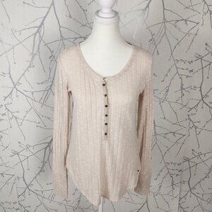 Abercrombie & Fitch Oatmeal Ribbed Knit Long Sleeve Henley